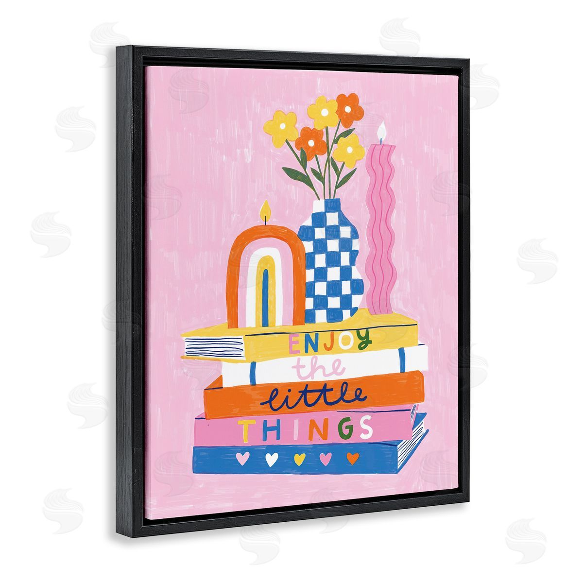 Lisa Barlow Enjoy Little Things Bookstack Black Floating Frame Canvas Wall Art Print