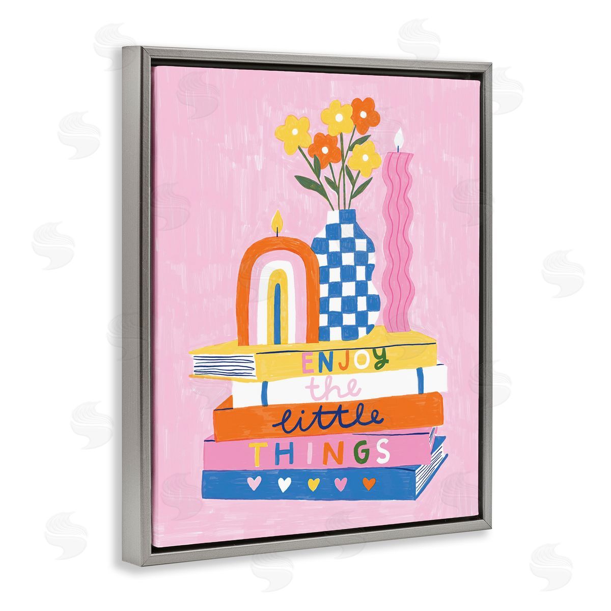Lisa Barlow Enjoy Little Things Bookstack Gray Floating Frame Canvas Wall Art Print