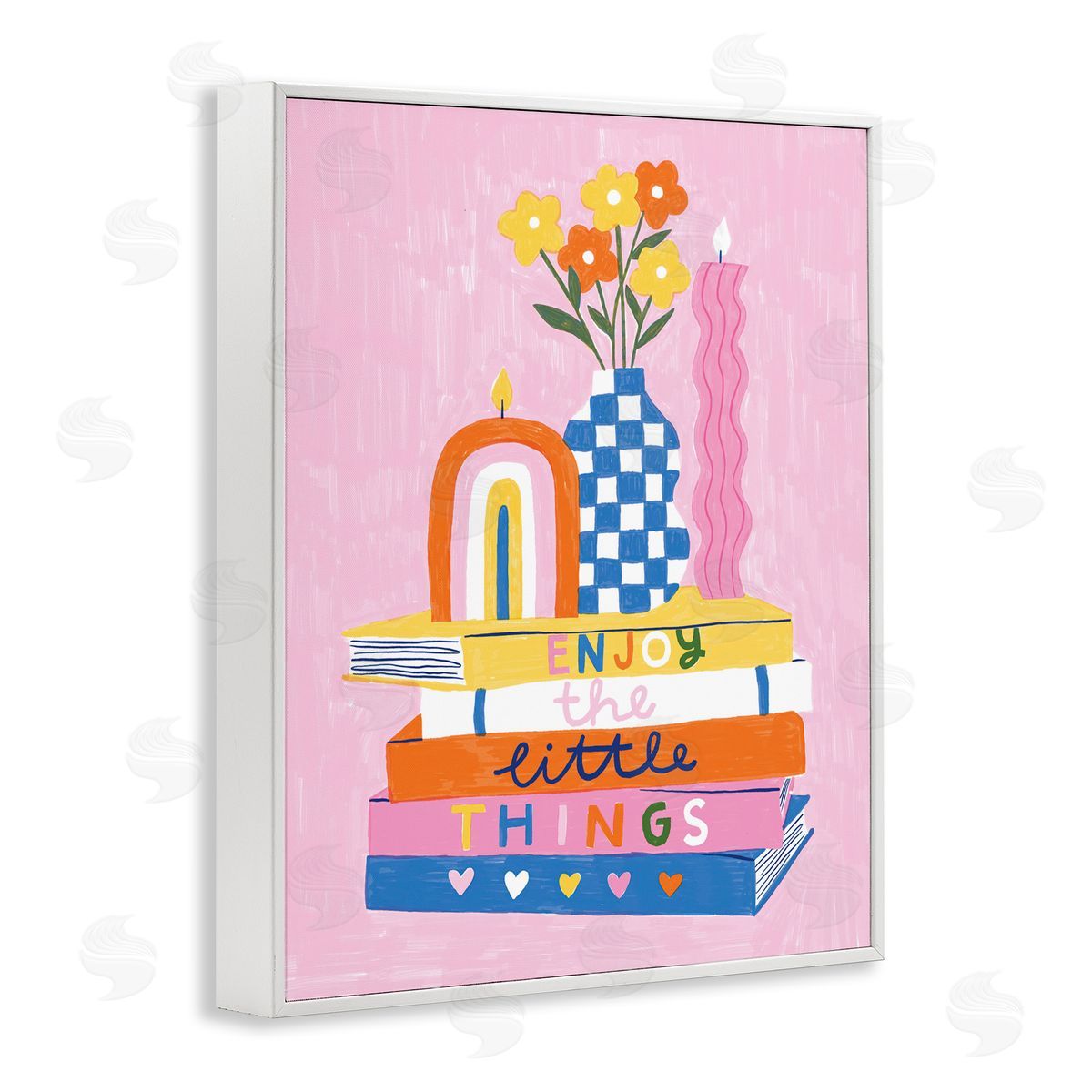 Lisa Barlow Enjoy Little Things Bookstack White Framed Giclee Wall Art Print