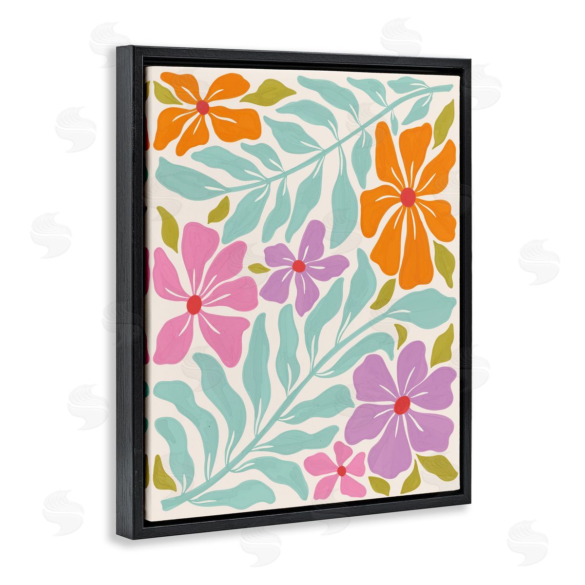 Aralma Floral Energy Pattern Black Floating Frame Canvas Wall Art Print