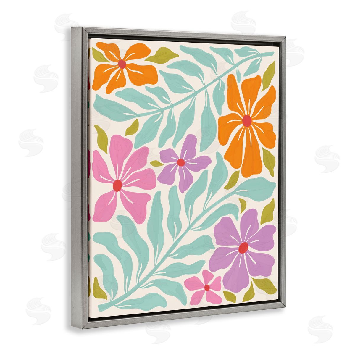 Aralma Floral Energy Pattern Gray Floating Frame Canvas Wall Art Print