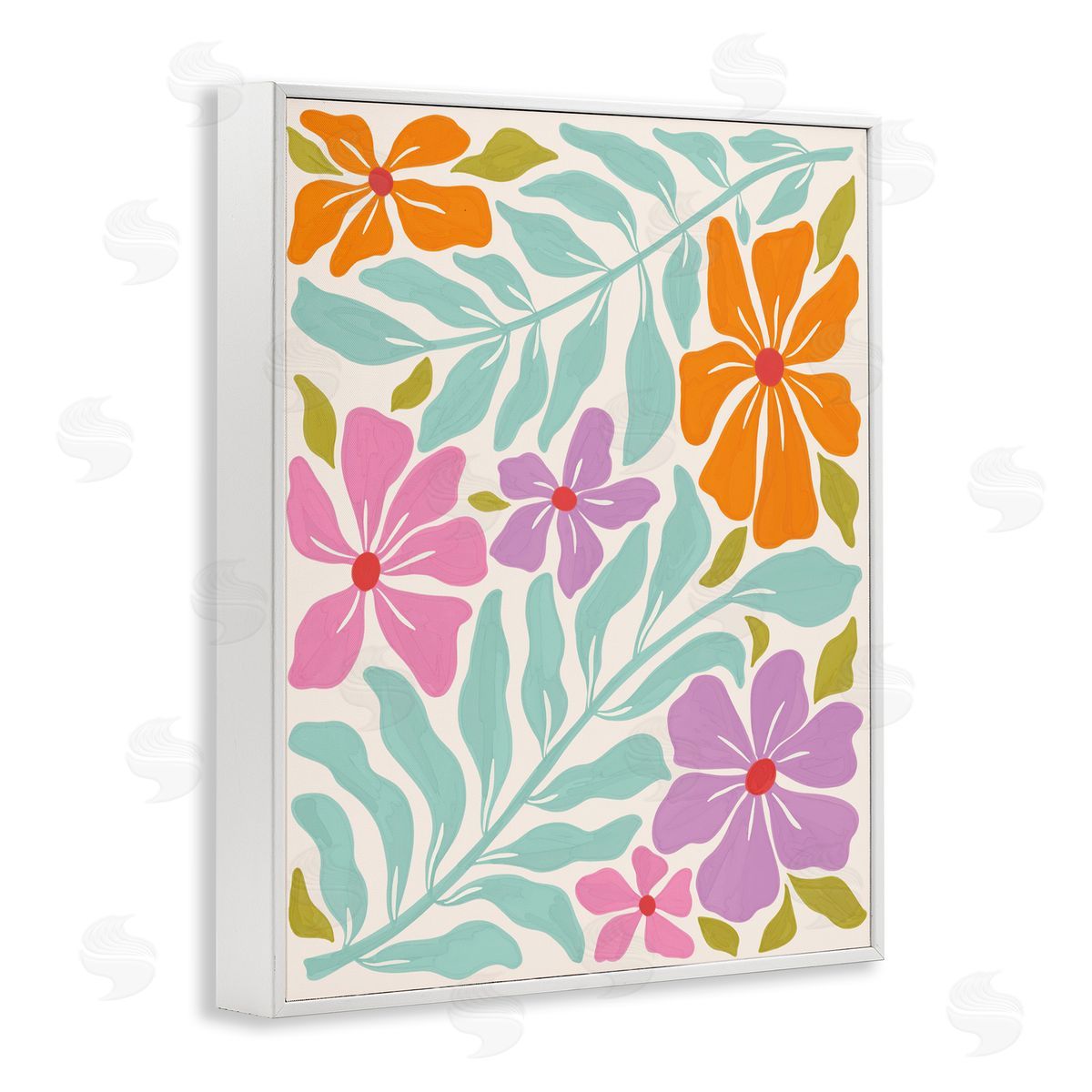 Aralma Floral Energy Pattern White Framed Giclee Wall Art Print