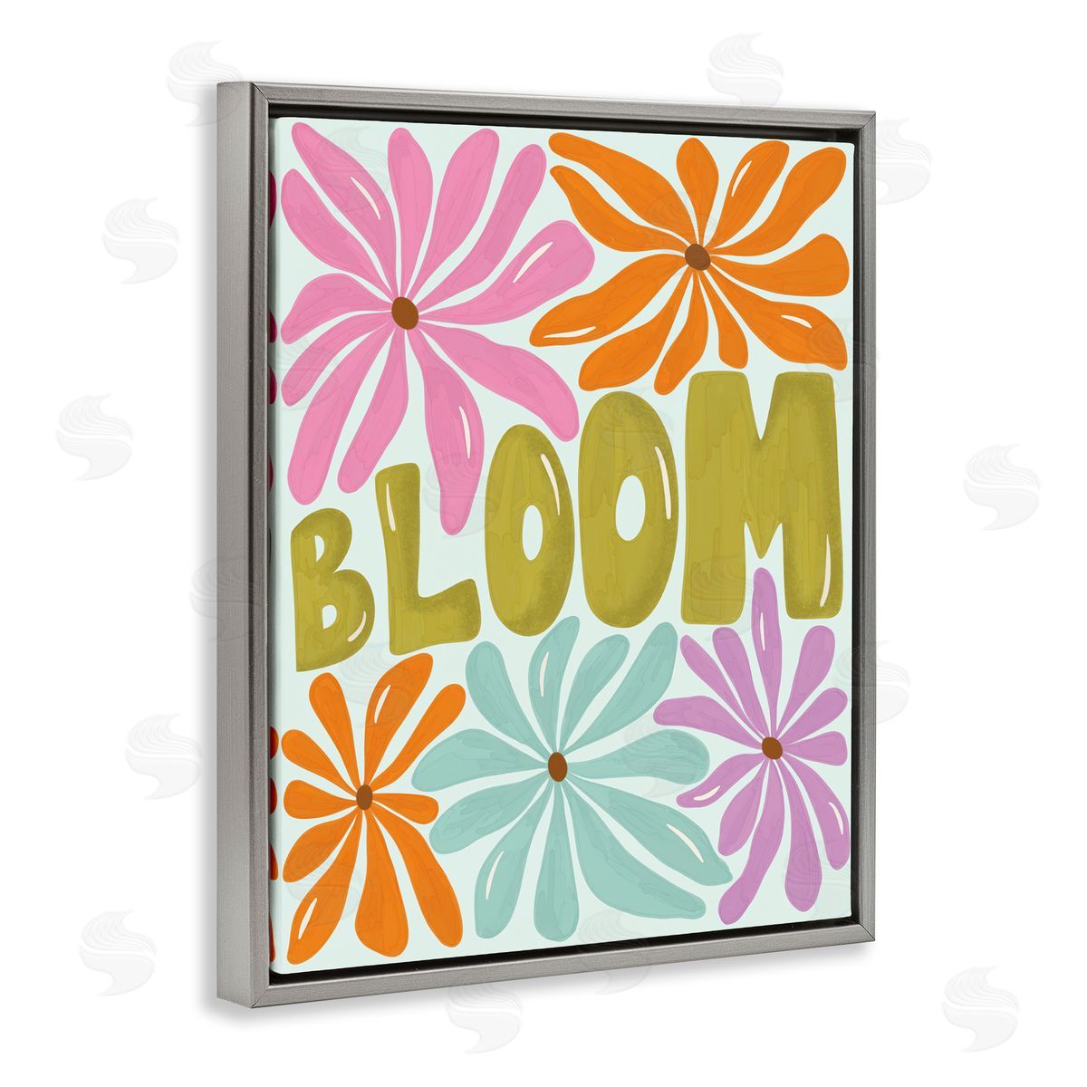 Aralma Bloom Floral Energy Gray Floating Frame Canvas Wall Art Print