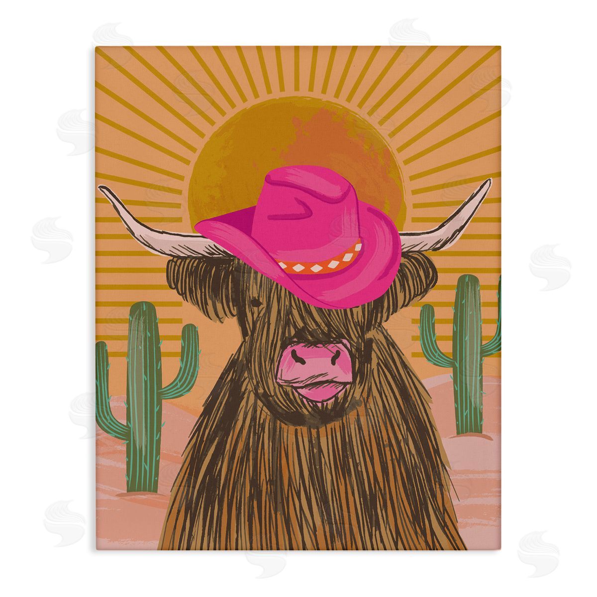 Lisa Perry Whitebutton Howdy Cowgirl Cattle Canvas Wall Art Print