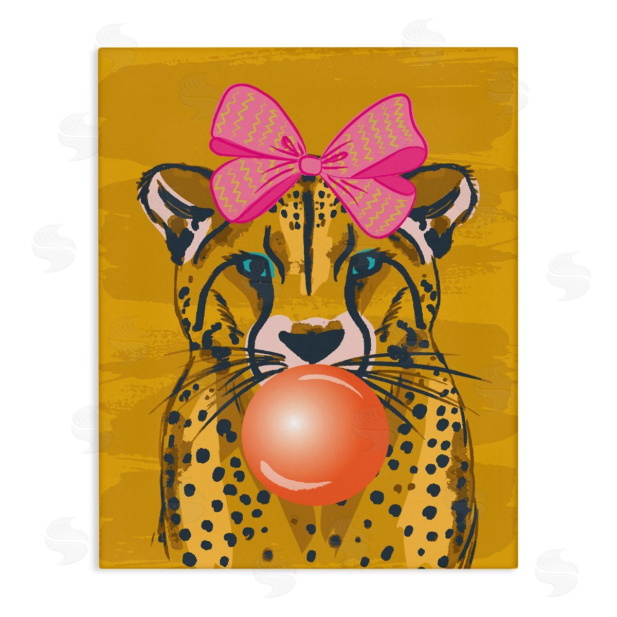 Lisa Perry Whitebutton Trendy Cheetah & Bow Canvas Wall Art Print