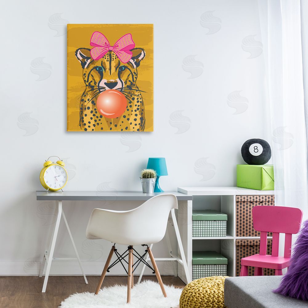 Lisa Perry Whitebutton Trendy Cheetah & Bow Canvas Wall Art Print in Room