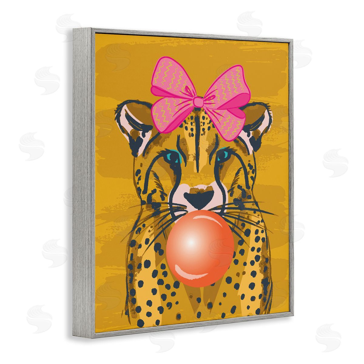 Lisa Perry Whitebutton Trendy Cheetah & Bow Gray Framed Giclee Wall Art Print