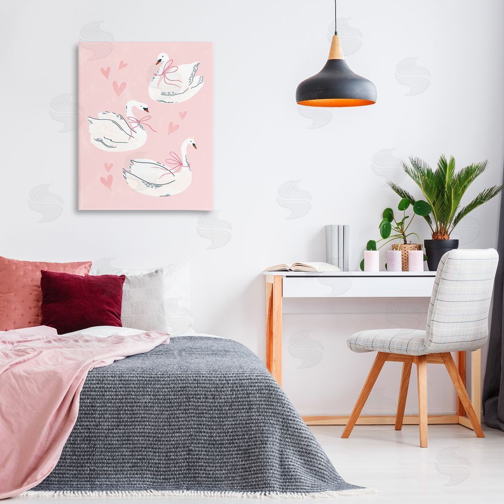 Macu Barreto Pastel Ribbons on Swans Canvas Wall Art Print in Room