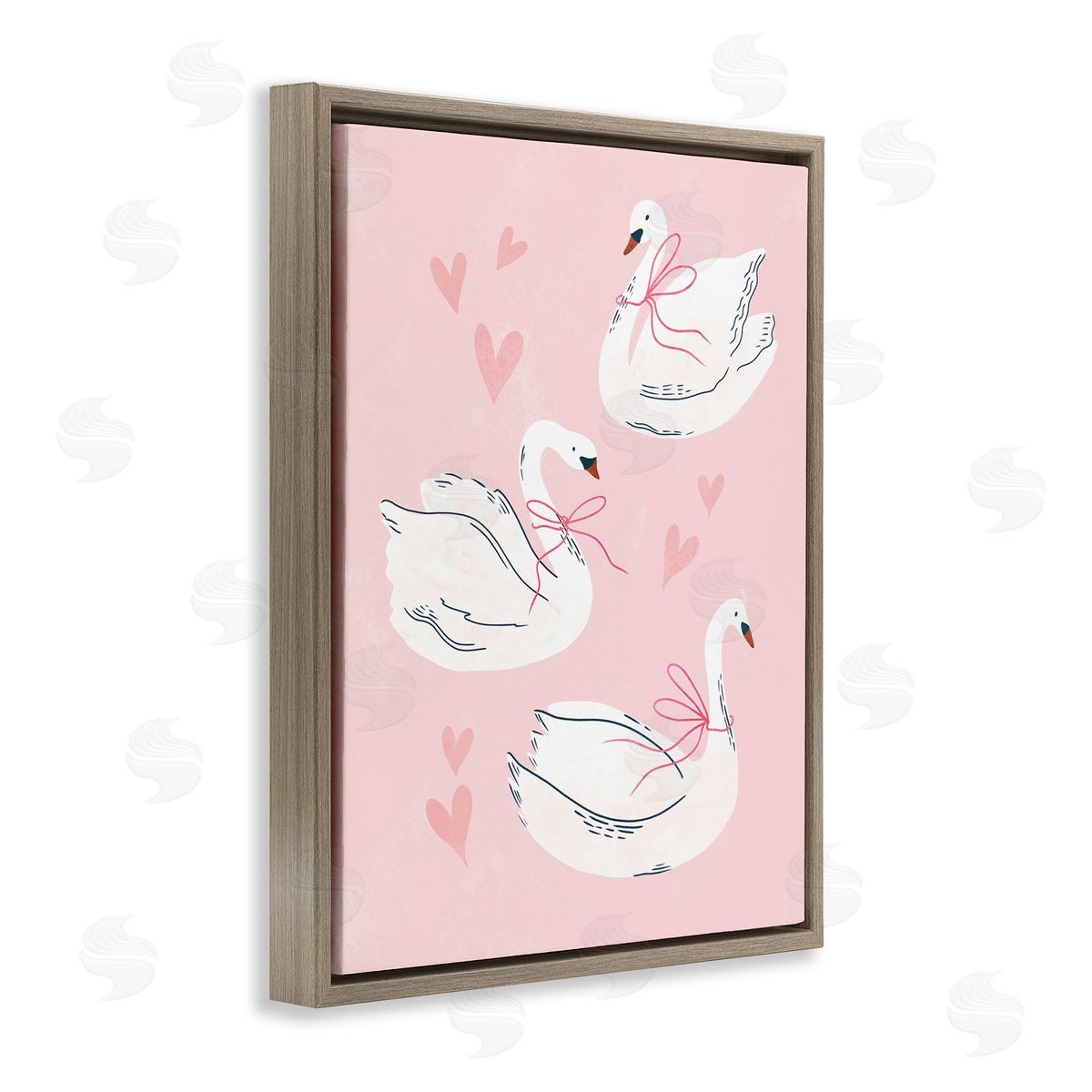 Macu Barreto Pastel Ribbons on Swans Brown Floating Frame Canvas Wall Art Print
