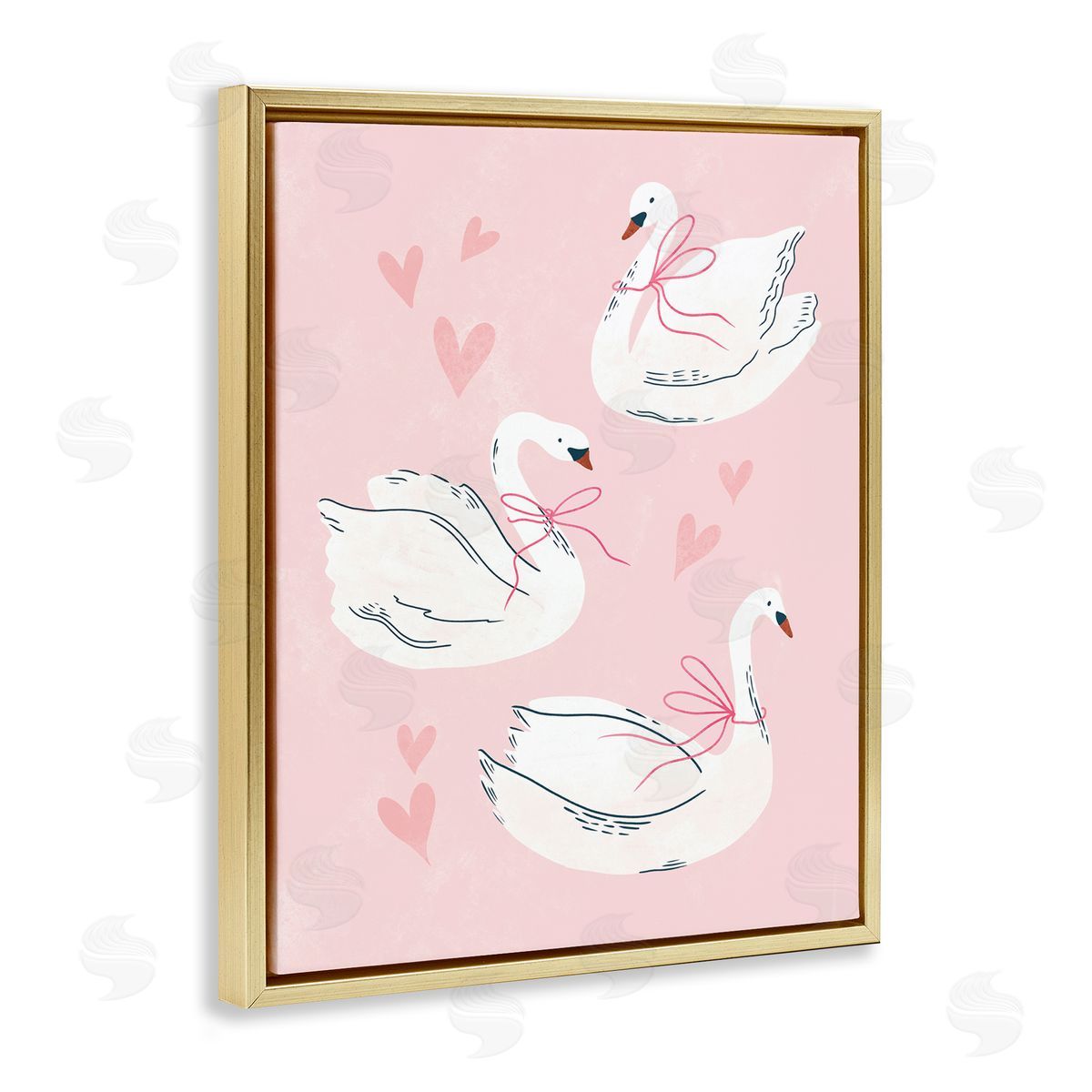 Macu Barreto Pastel Ribbons on Swans Gold Floating Frame Canvas Wall Art Print
