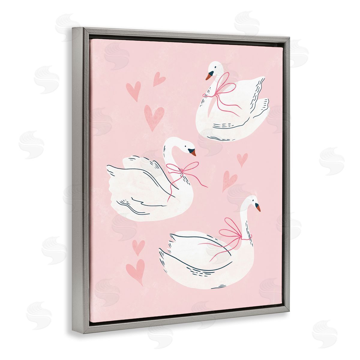 Macu Barreto Pastel Ribbons on Swans Gray Floating Frame Canvas Wall Art Print