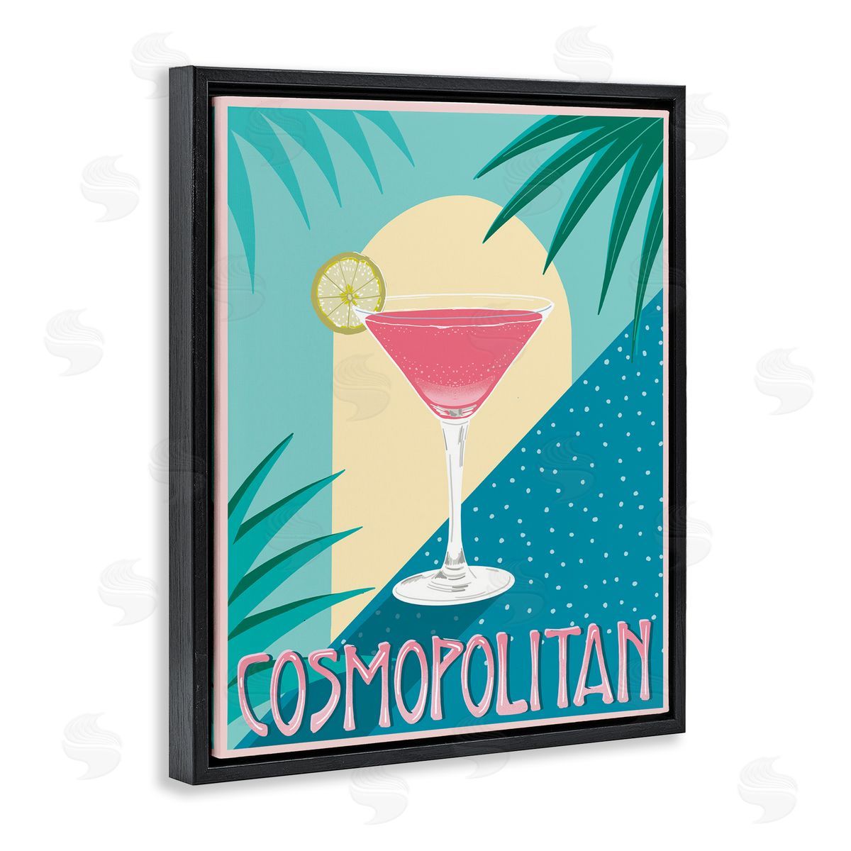 Jo Reid Cosmopolitan & Palm Leaves Black Floating Frame Canvas Wall Art Print