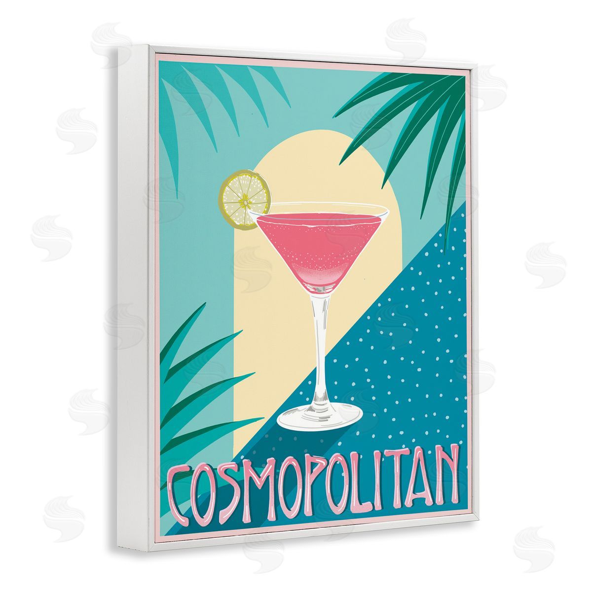 Jo Reid Cosmopolitan & Palm Leaves White Framed Giclee Wall Art Print