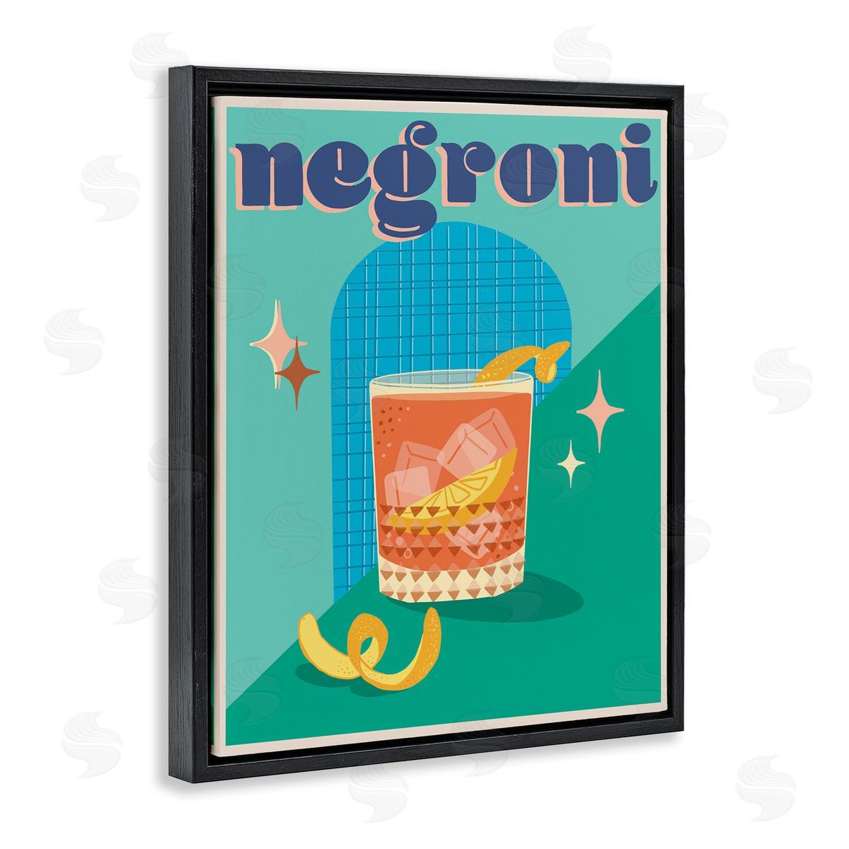 Jo Reid Classic Retro Negroni Black Floating Frame Canvas Wall Art Print