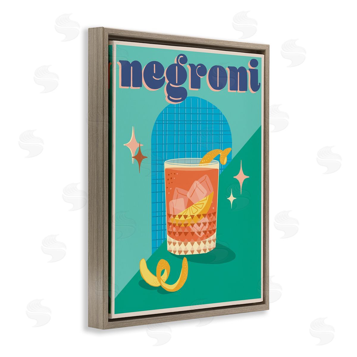Jo Reid Classic Retro Negroni Brown Floating Frame Canvas Wall Art Print