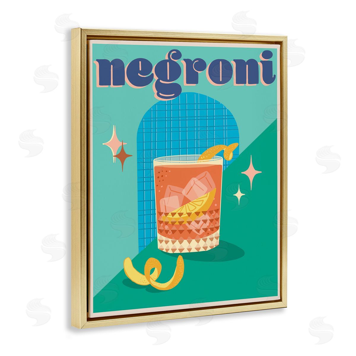 Jo Reid Classic Retro Negroni Gold Floating Frame Canvas Wall Art Print