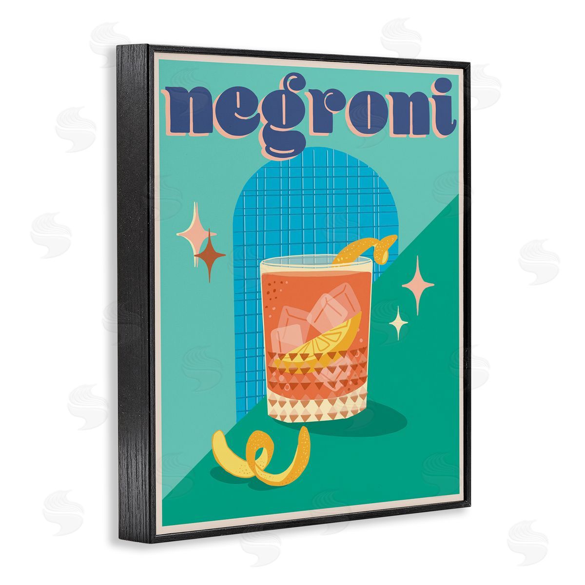 Jo Reid Classic Retro Negroni Black Framed Giclee Wall Art Print