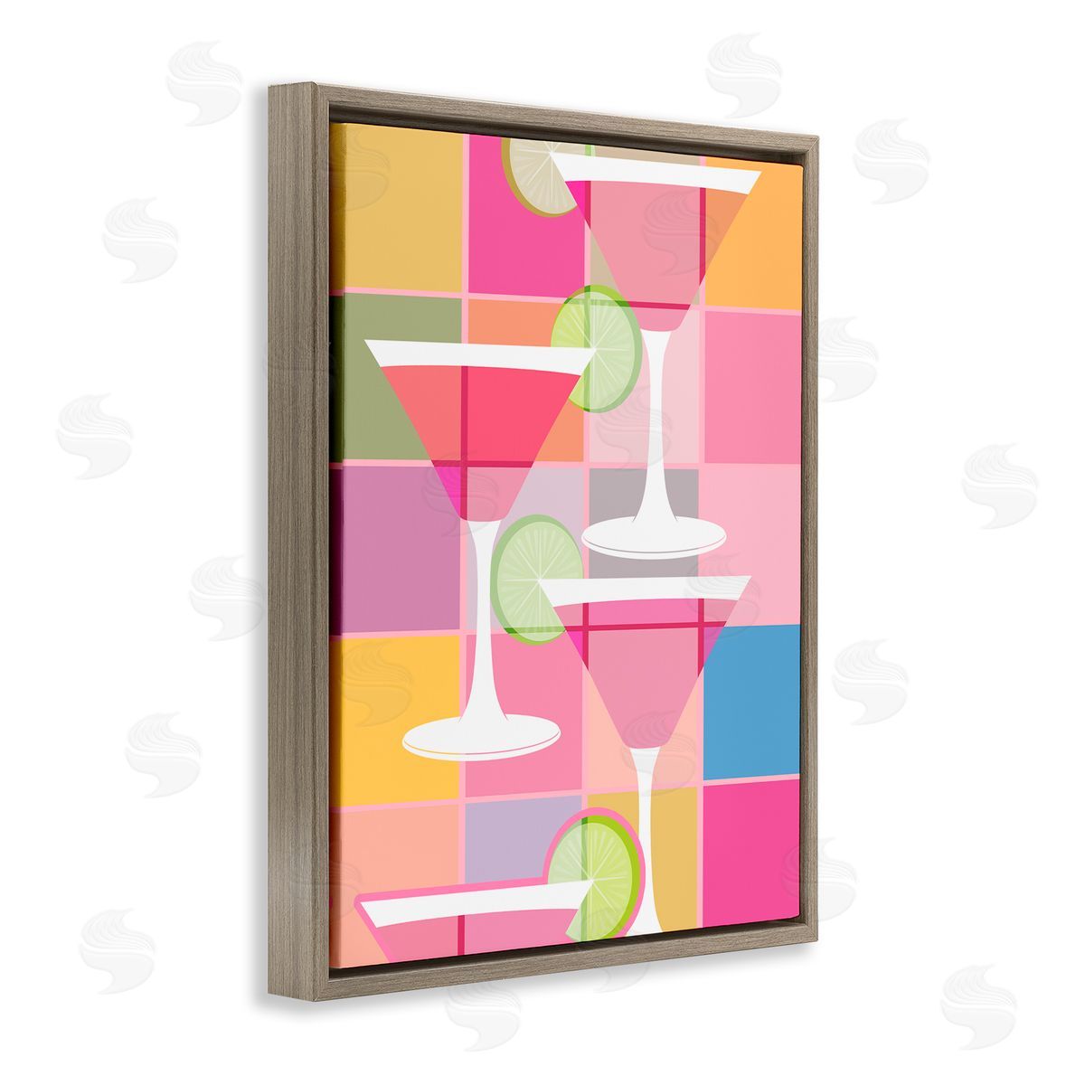 SD Graphics Studio Cocktail Squares Design Brown Floating Frame Canvas Wall Art Print