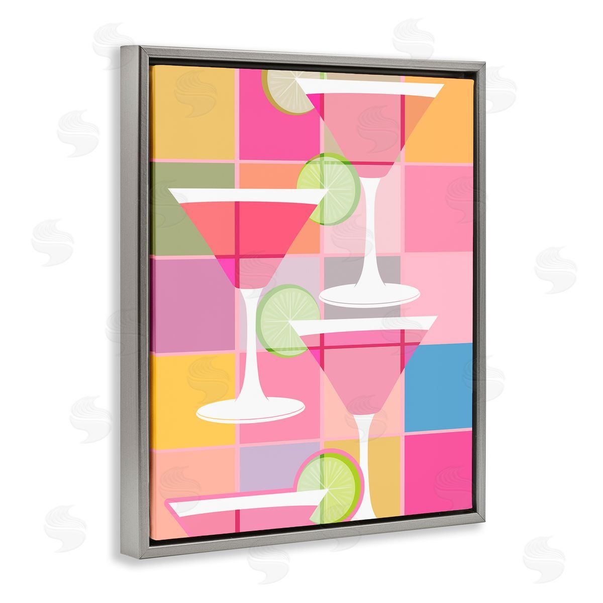 SD Graphics Studio Cocktail Squares Design Gray Floating Frame Canvas Wall Art Print