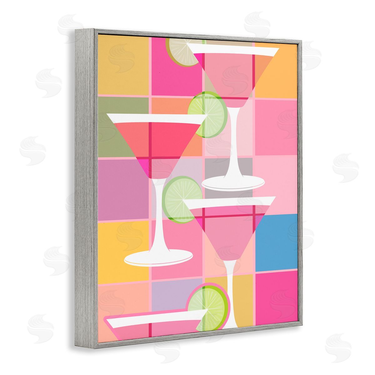 SD Graphics Studio Cocktail Squares Design Gray Framed Giclee Wall Art Print