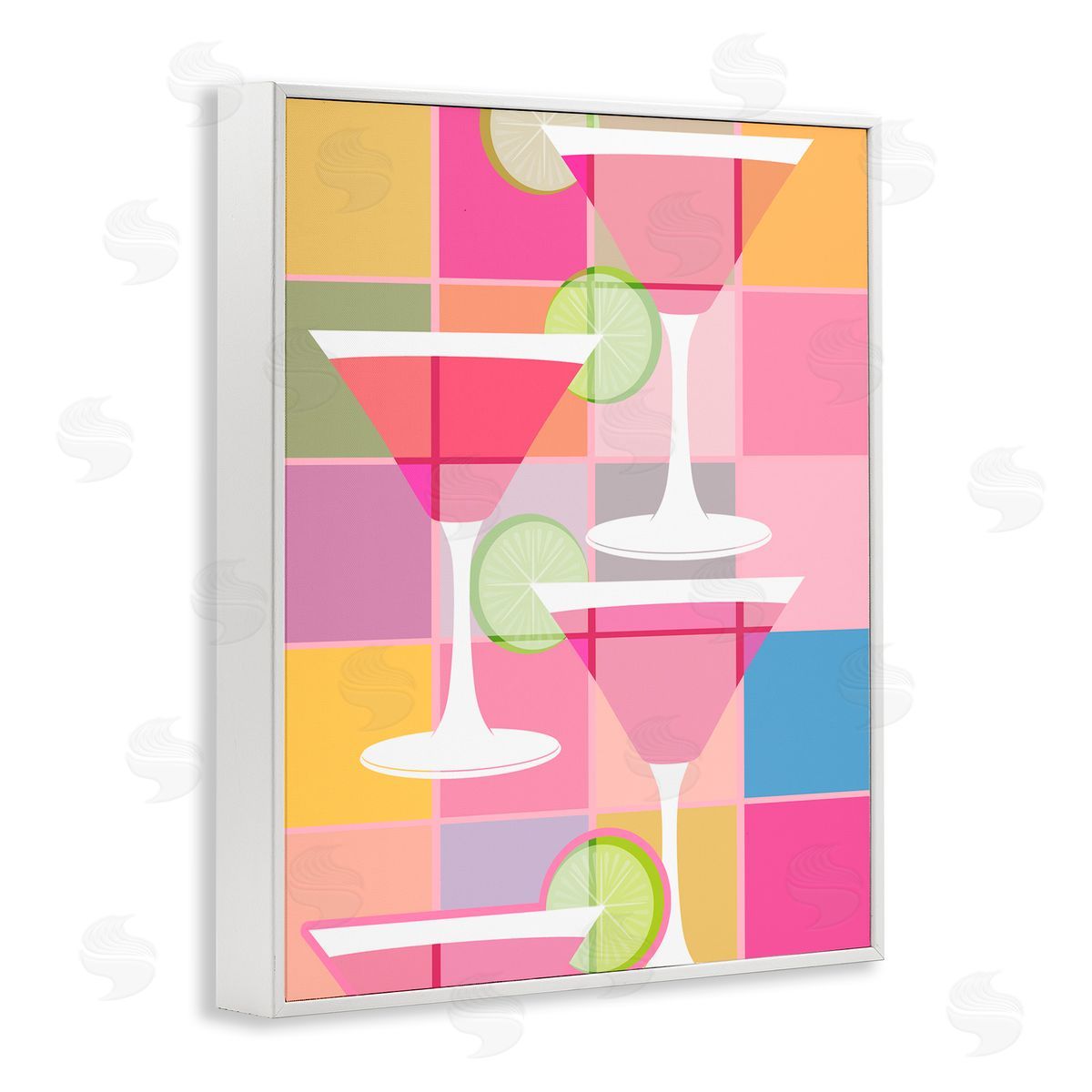 SD Graphics Studio Cocktail Squares Design White Framed Giclee Wall Art Print
