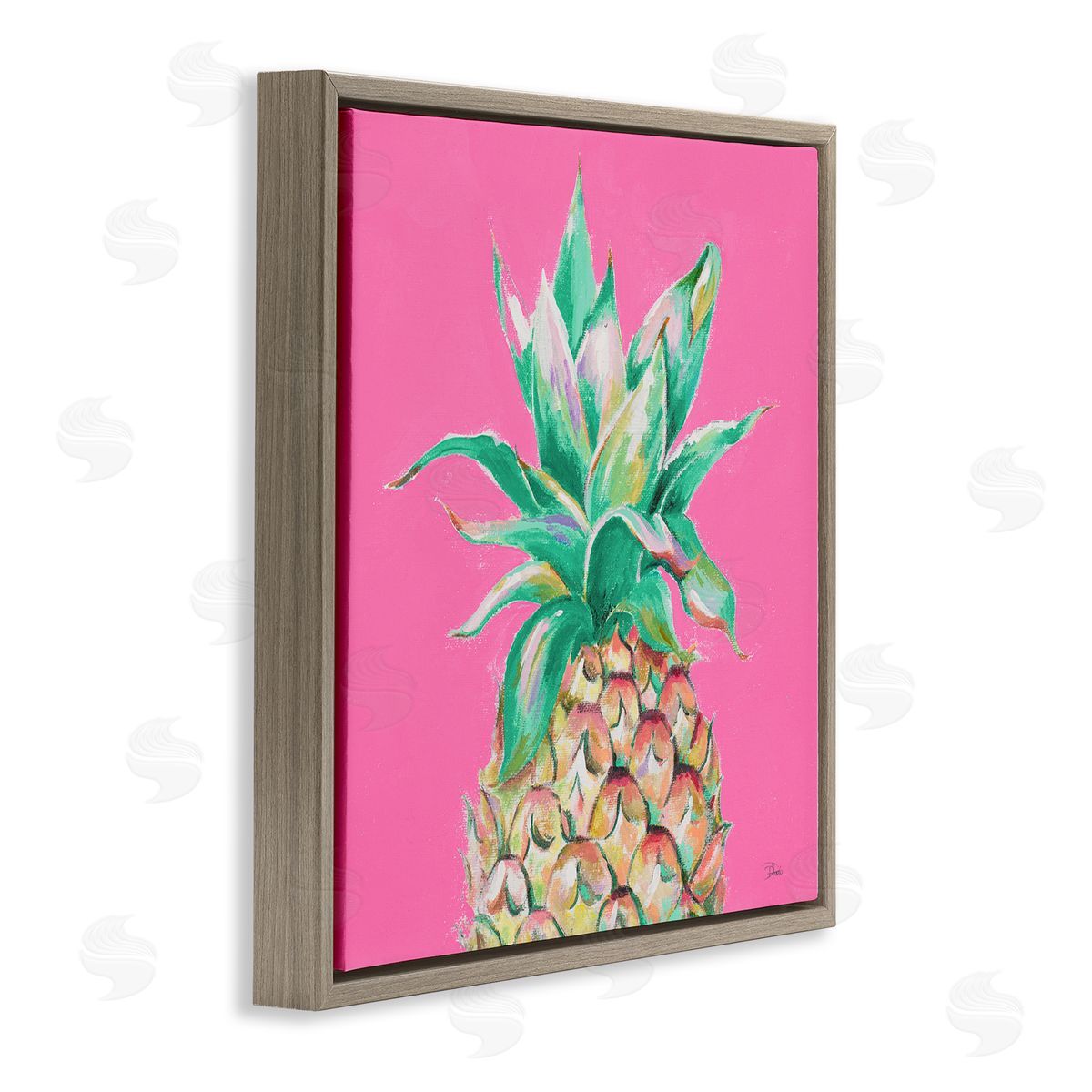 Patricia Pinto Pineapple on Pink Brown Floating Frame Canvas Wall Art Print