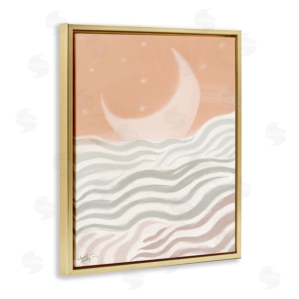 Elizabeth Medley Crescent Moon over Sea Gold Floating Frame Canvas Wall Art Print