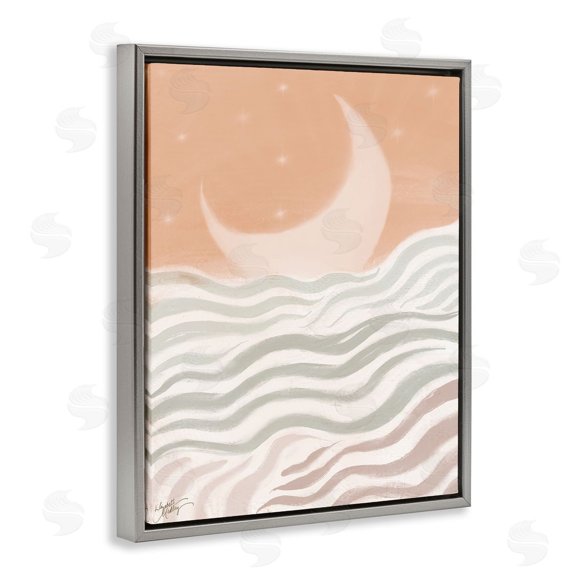 Elizabeth Medley Crescent Moon over Sea Gray Floating Frame Canvas Wall Art Print