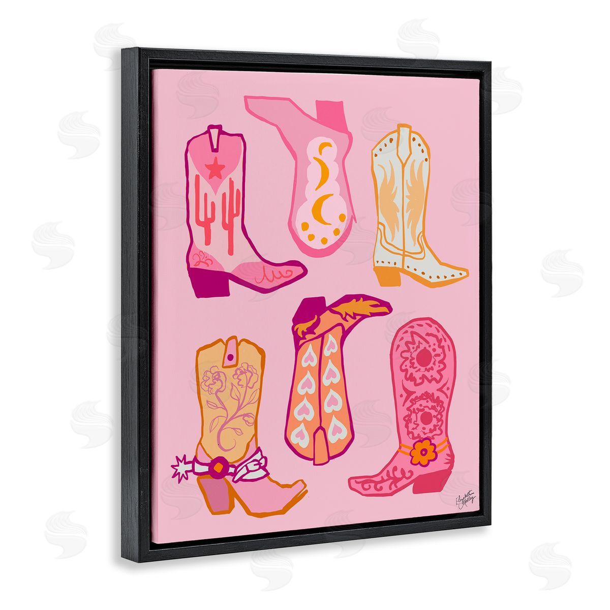 Elizabeth Medley Cowgirl Boot Designs Black Floating Frame Canvas Wall Art Print