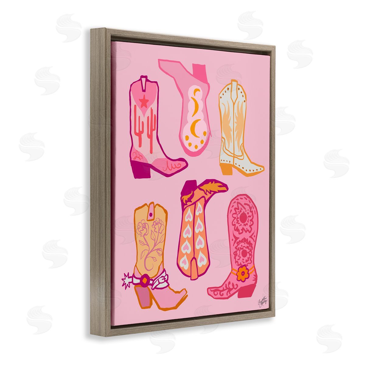 Elizabeth Medley Cowgirl Boot Designs Brown Floating Frame Canvas Wall Art Print