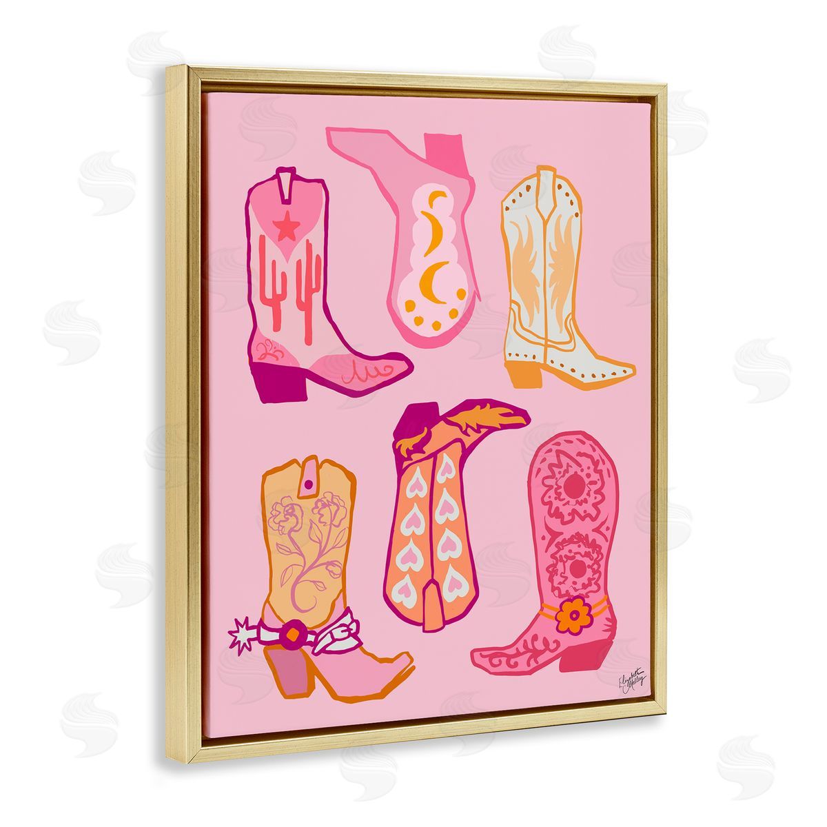 Elizabeth Medley Cowgirl Boot Designs Gold Floating Frame Canvas Wall Art Print