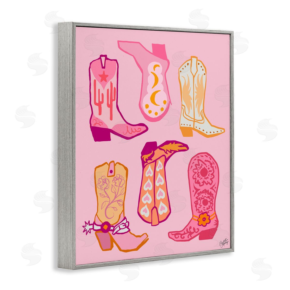 Elizabeth Medley Cowgirl Boot Designs Gray Framed Giclee Wall Art Print