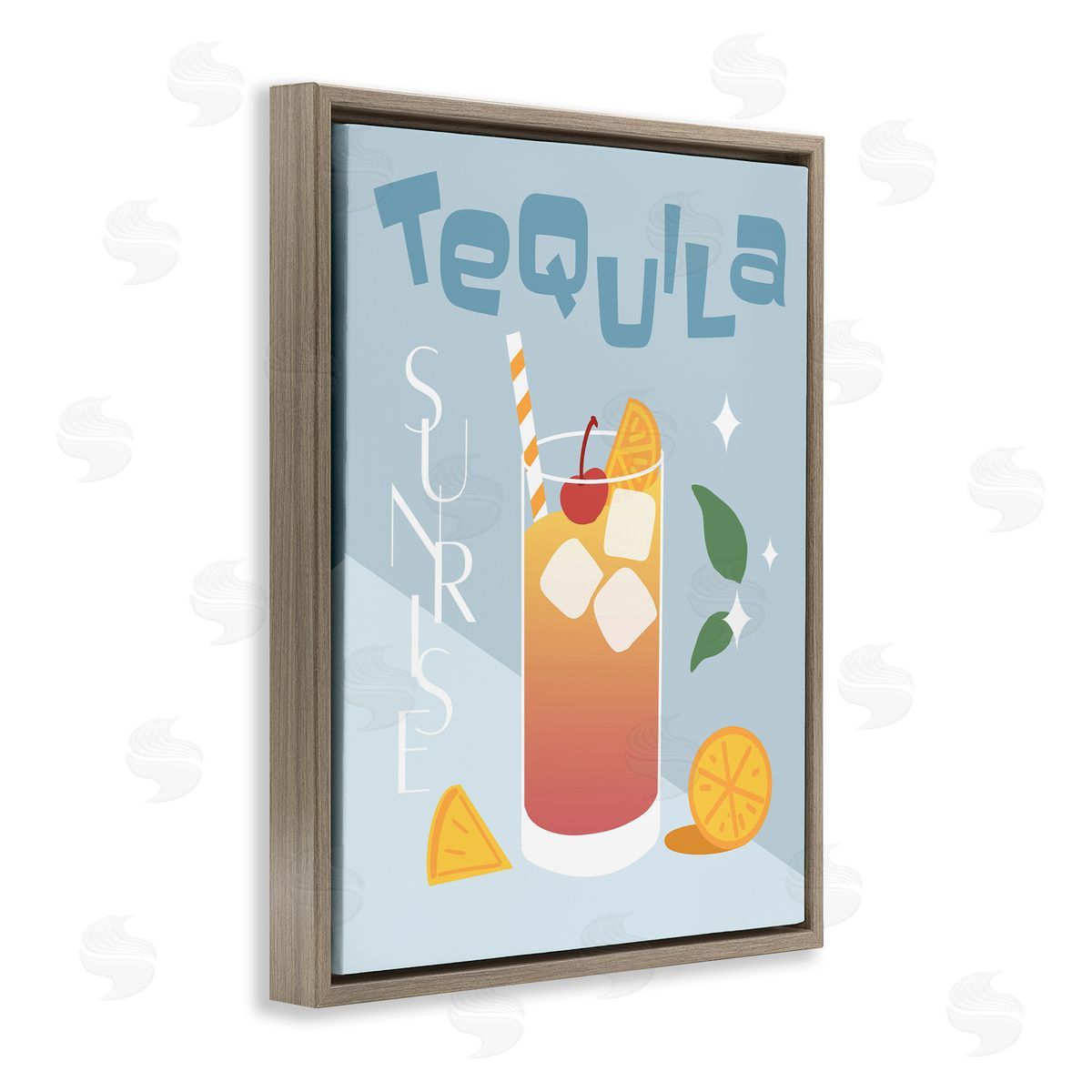 Anna Quach Tequila Sunrise Typography Brown Floating Frame Canvas Wall Art Print