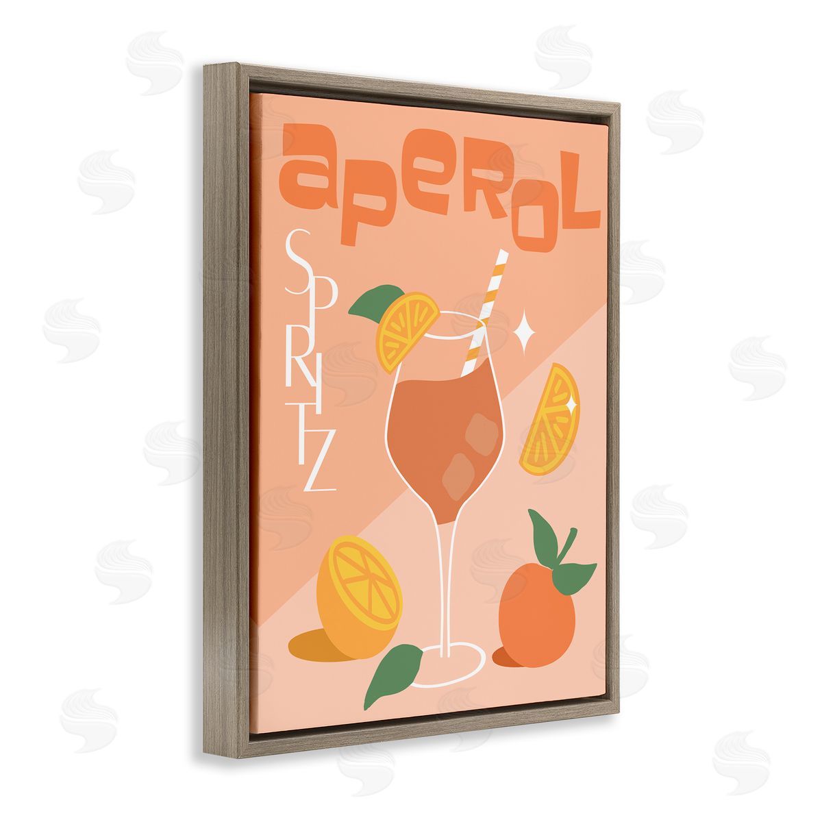 Anna Quach Aperol Spritz Typography Brown Floating Frame Canvas Wall Art Print