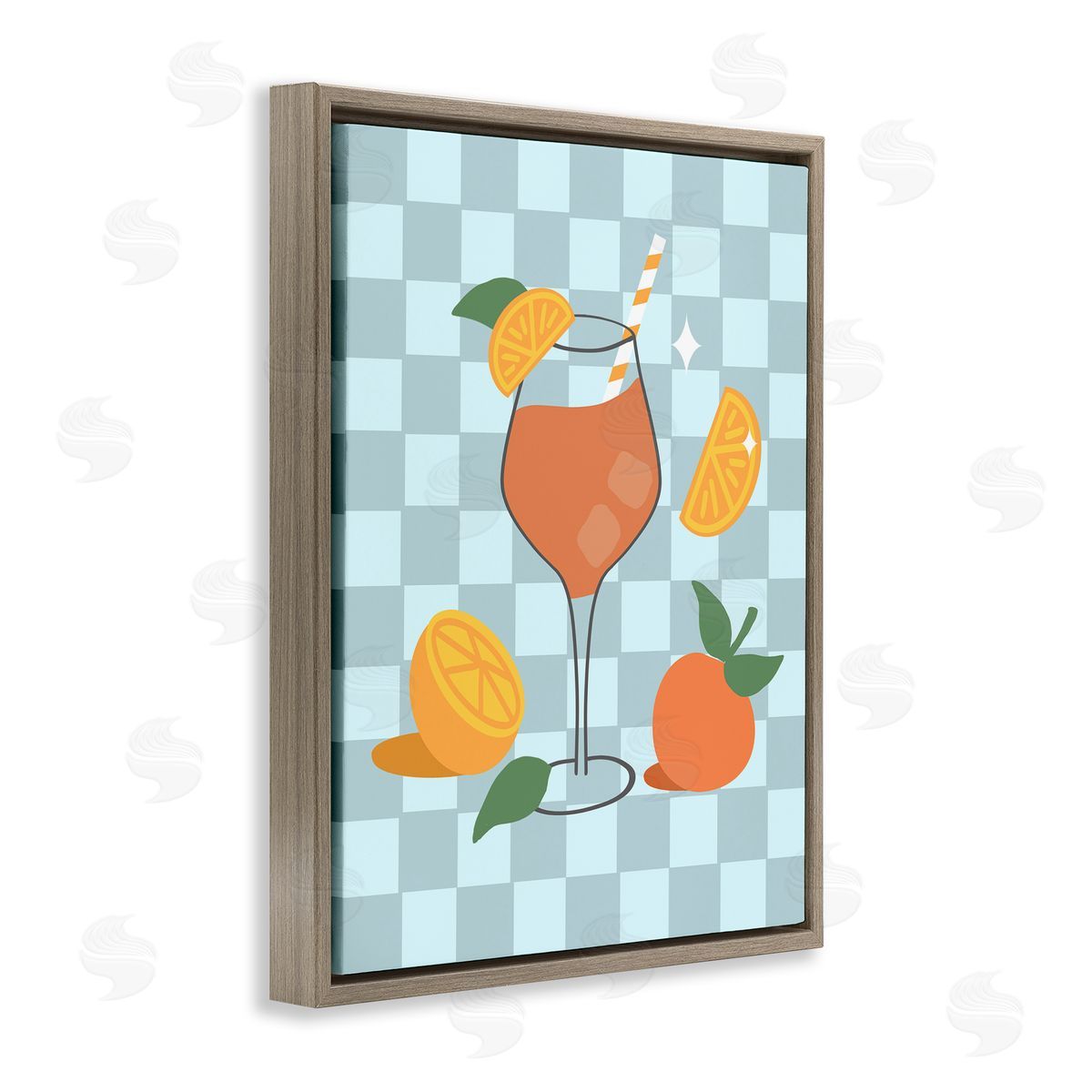 Anna Quach Checkered Fruity Cocktail Brown Floating Frame Canvas Wall Art Print