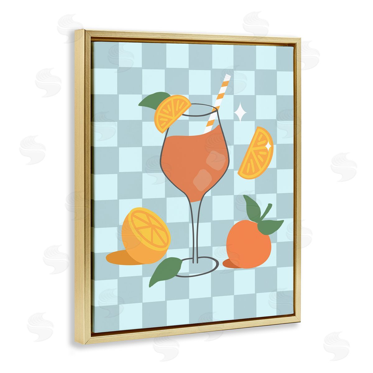 Anna Quach Checkered Fruity Cocktail Gold Floating Frame Canvas Wall Art Print