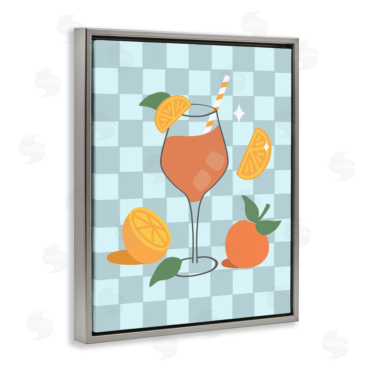Anna Quach Checkered Fruity Cocktail Gray Floating Frame Canvas Wall Art Print