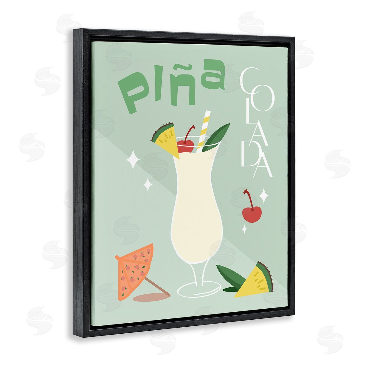 Anna Quach Pina Colada Typography Black Floating Frame Canvas Wall Art Print