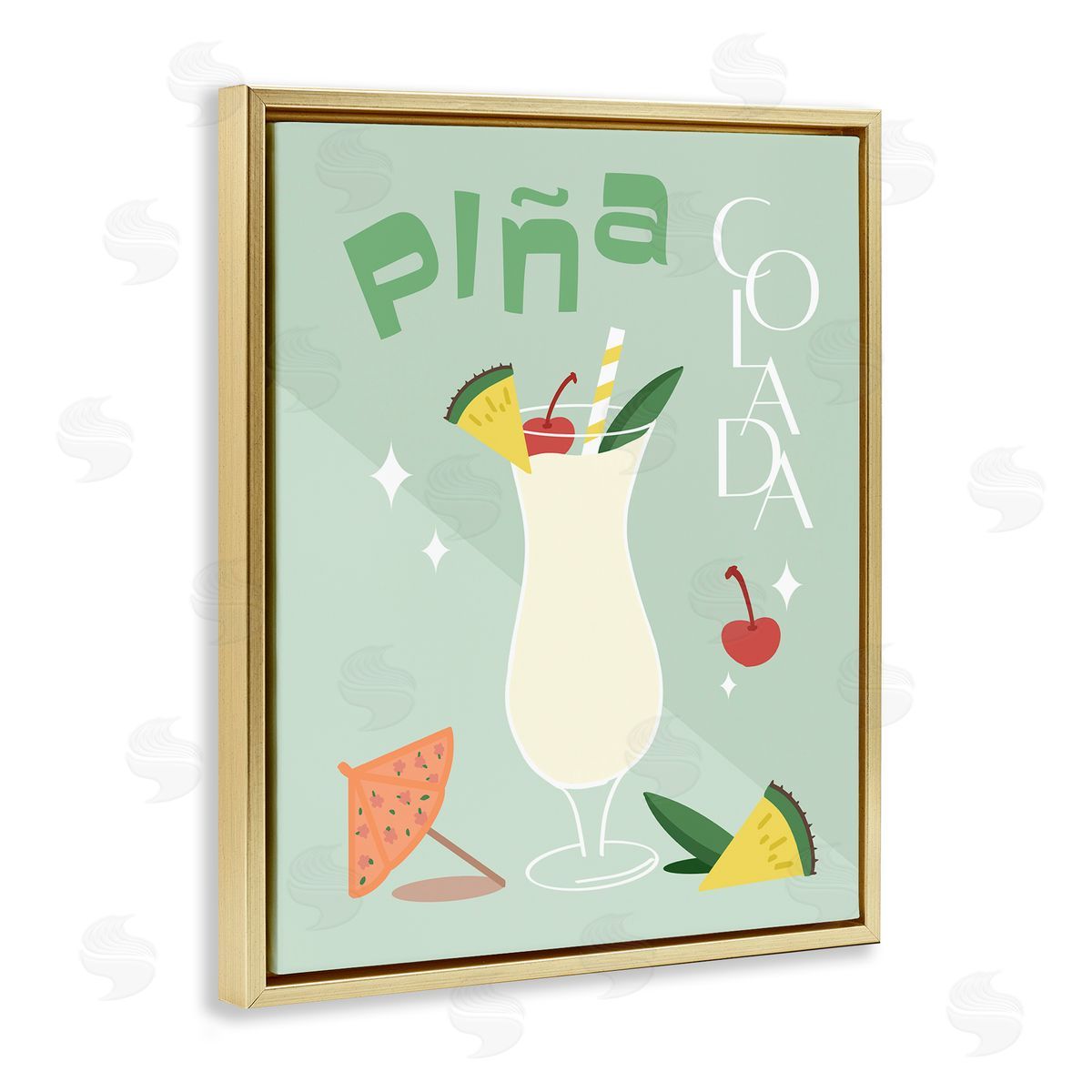 Anna Quach Pina Colada Typography Gold Floating Frame Canvas Wall Art Print