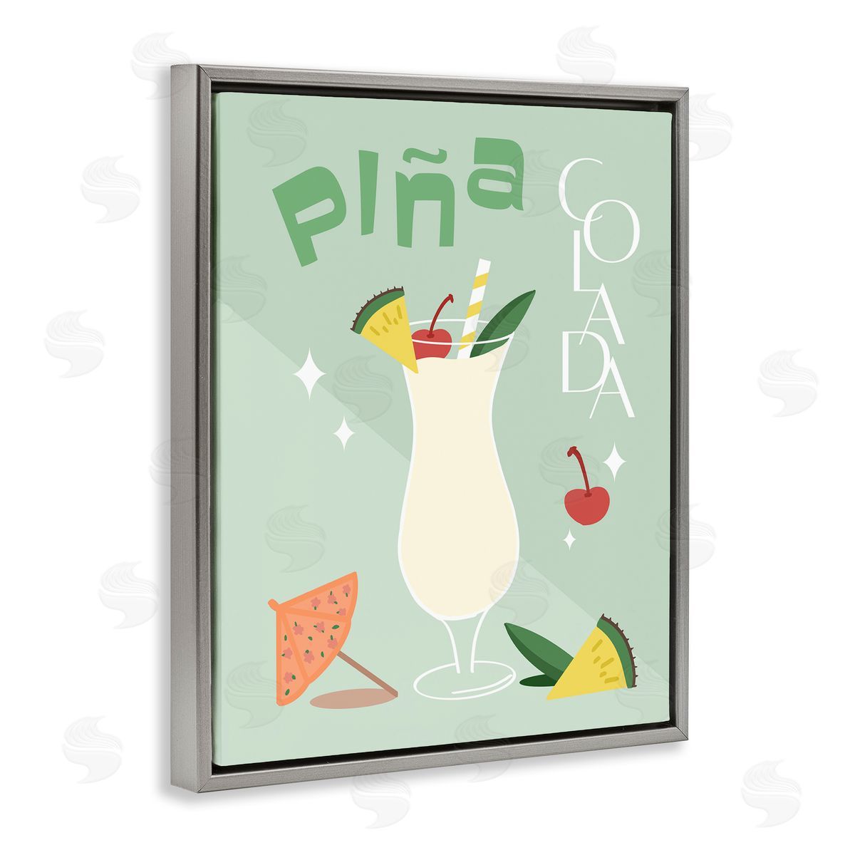 Anna Quach Pina Colada Typography Gray Floating Frame Canvas Wall Art Print