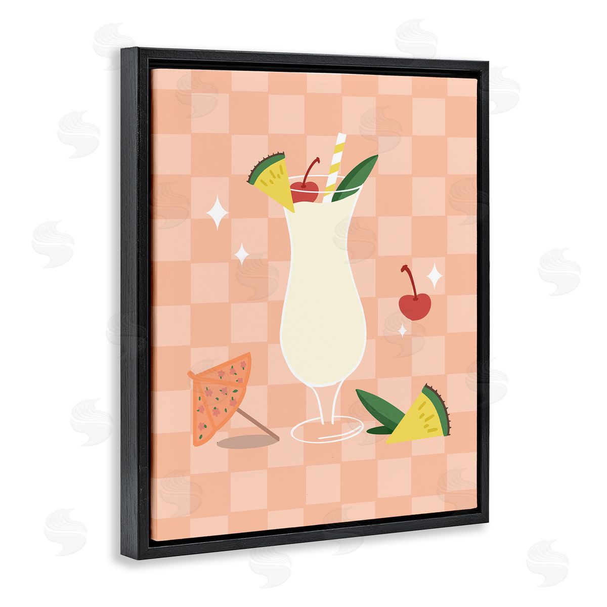 Anna Quach Pina Colada on Checkered Black Floating Frame Canvas Wall Art Print