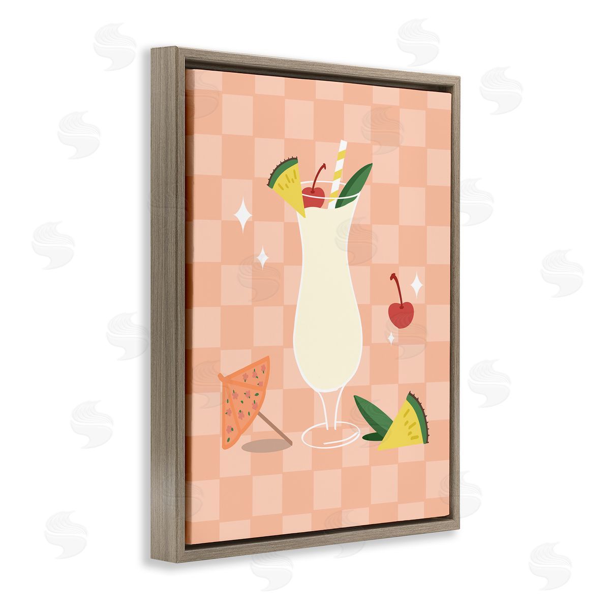 Anna Quach Pina Colada on Checkered Brown Floating Frame Canvas Wall Art Print