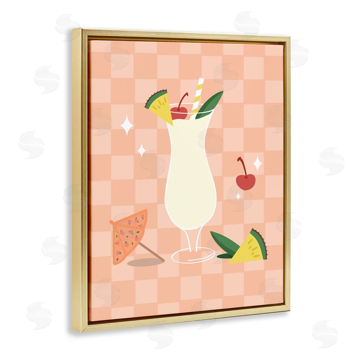Anna Quach Pina Colada on Checkered Gold Floating Frame Canvas Wall Art Print