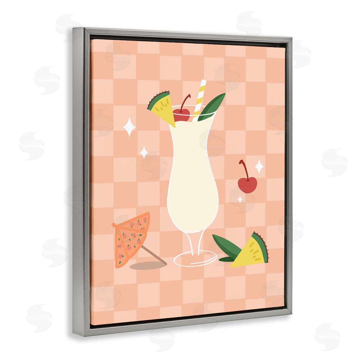 Anna Quach Pina Colada on Checkered Gray Floating Frame Canvas Wall Art Print