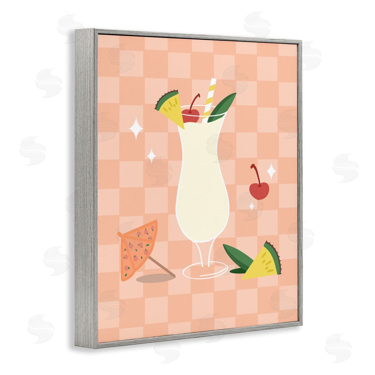 Anna Quach Pina Colada on Checkered Gray Framed Giclee Wall Art Print