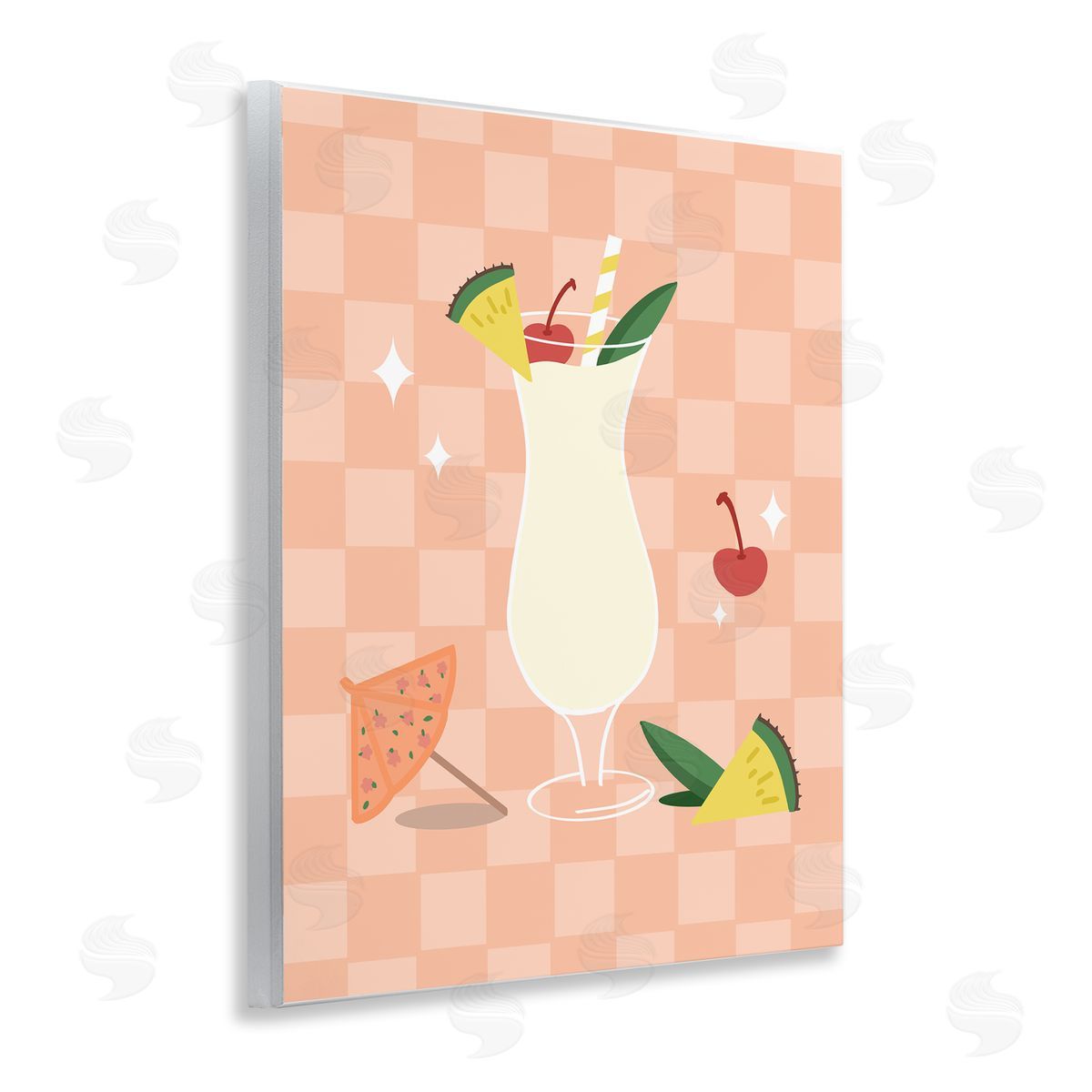 Anna Quach Pina Colada on Checkered Wooden Wall Plaque Art Print