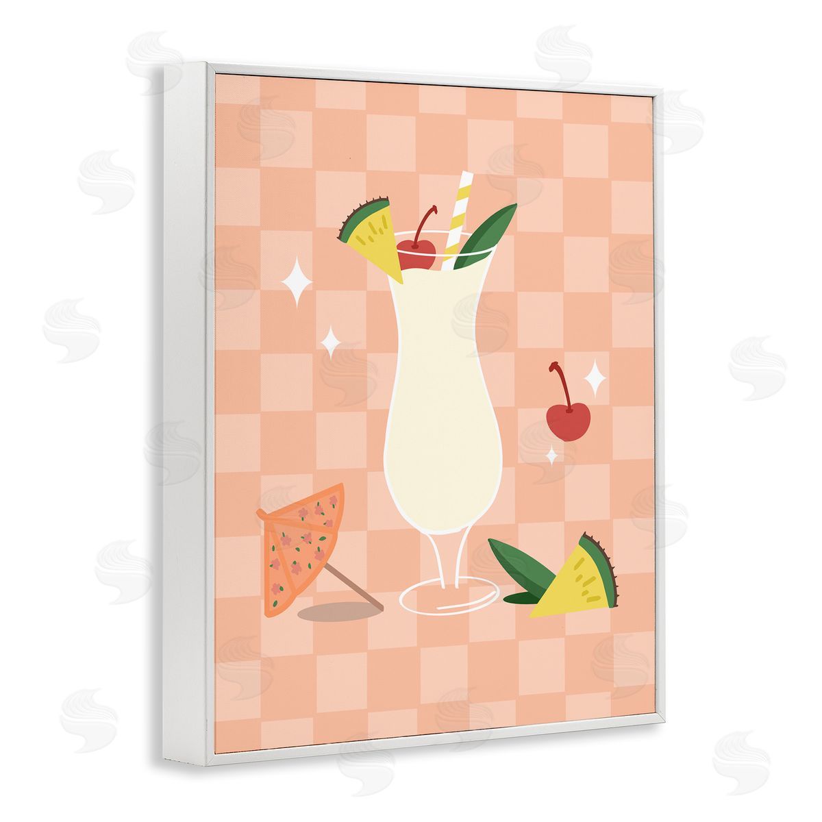 Anna Quach Pina Colada on Checkered White Framed Giclee Wall Art Print