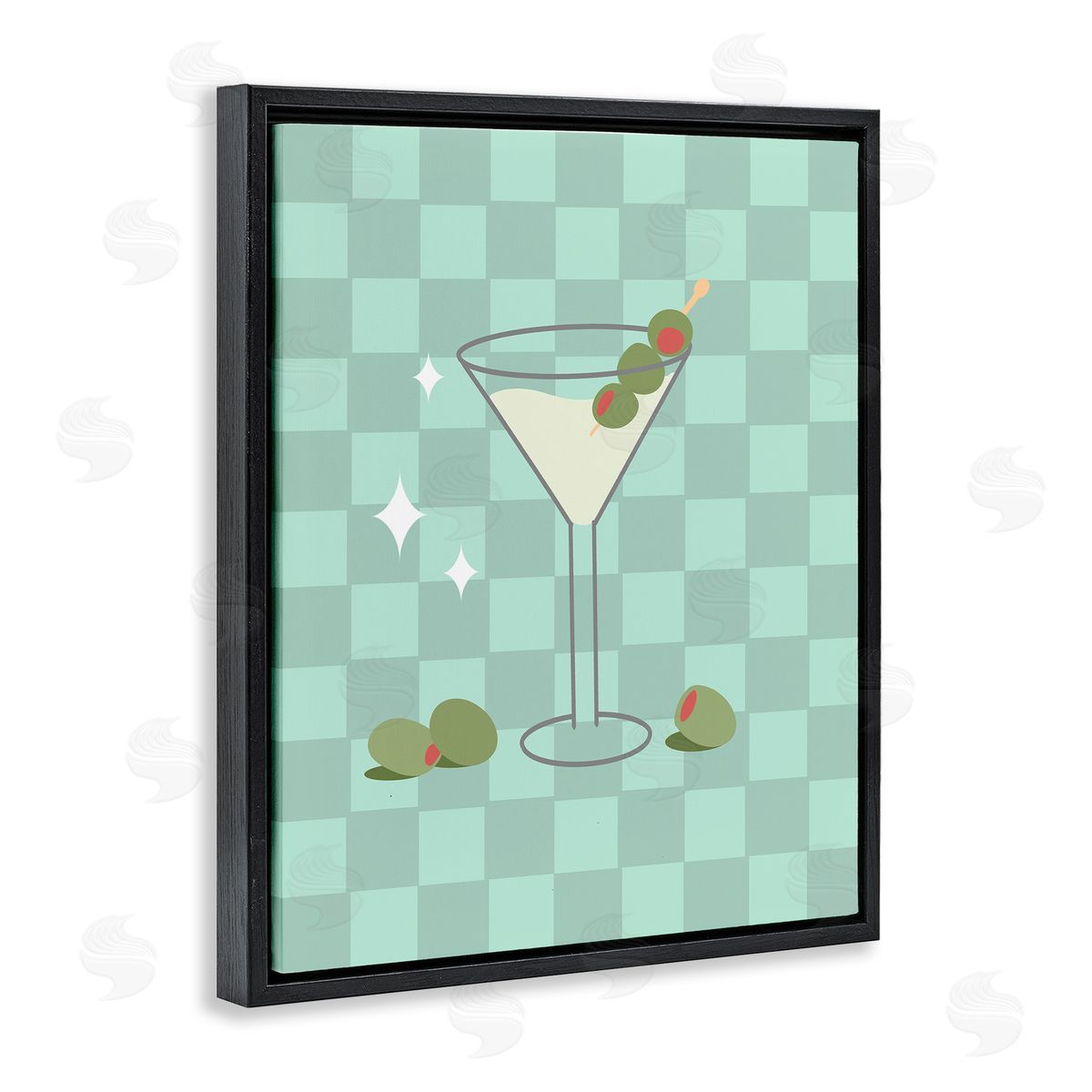 Anna Quach Checkered Dirty Martini Black Floating Frame Canvas Wall Art Print