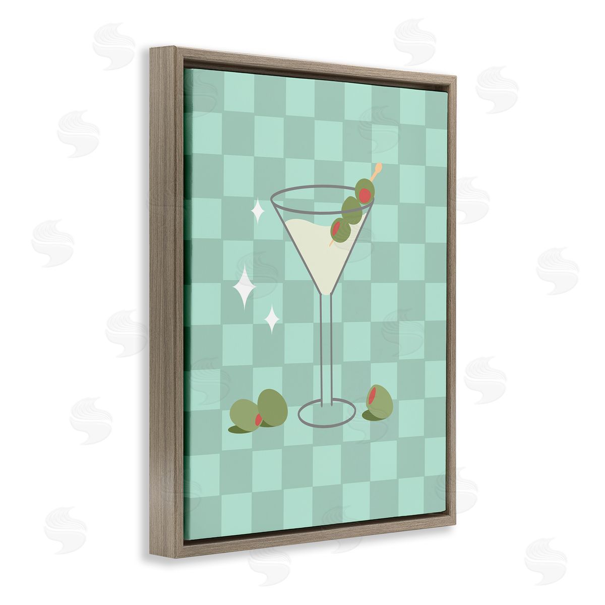 Anna Quach Checkered Dirty Martini Brown Floating Frame Canvas Wall Art Print