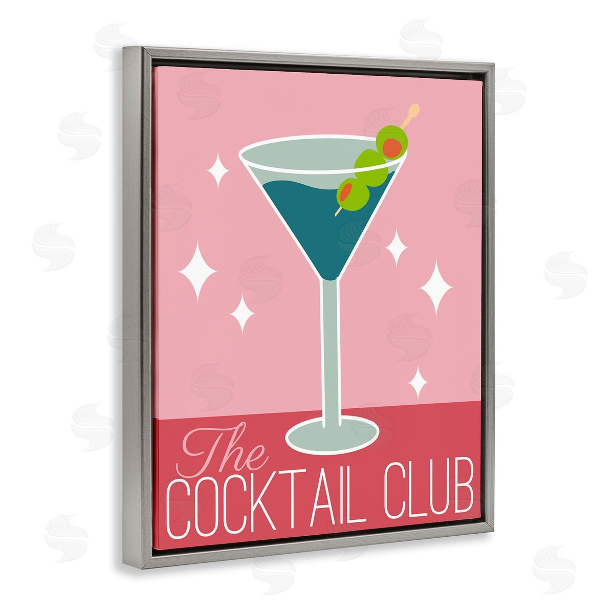 Anna Quach Cocktail Club Typography Gray Floating Frame Canvas Wall Art Print